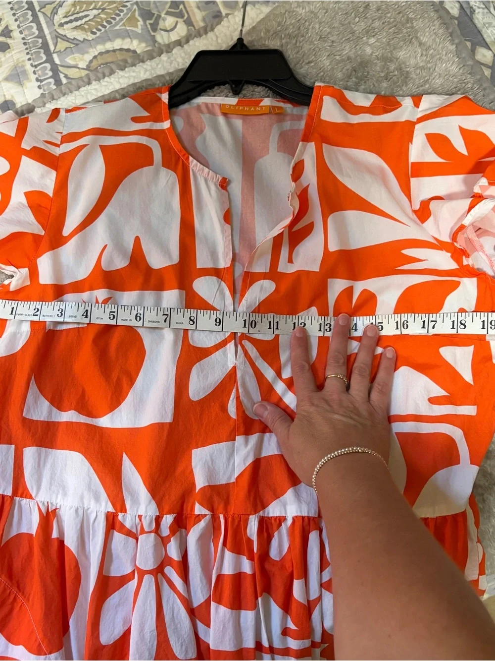 Women’s Orange & White Printed Tiered Dress - Picture 12 of 13
